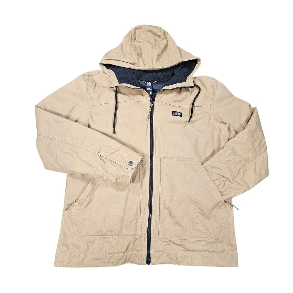 Mountain Hardwear Hooded Jacket Mens Medium Tan Canvas Sherpa Quilted Lined Gorp